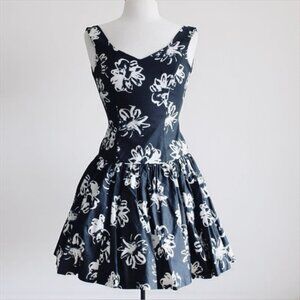 VINTAGE Laura Ashley 80s 90s Floral Print Fit & Flare Mini Dress in Black/White